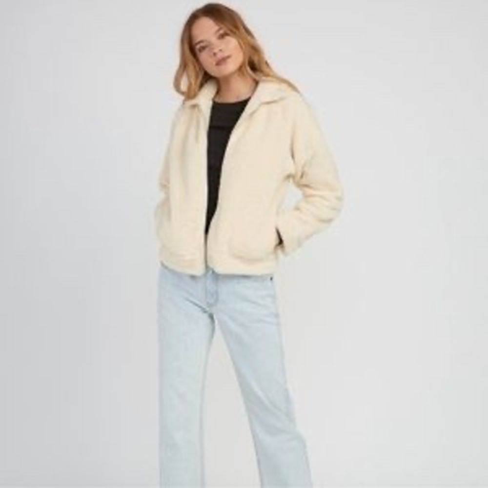RVCA Women's Ted Cream Fuzzy Sherpa Zip Up Jacket Size XS